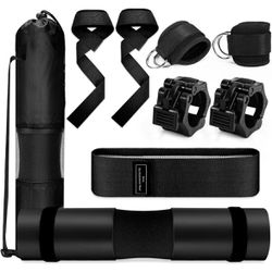  Gym Set Equipment with Foam Barbell Pad for Squats Bench Press - Hip Thrusts Pad Ankle Strap for Cable Machine Hip Resistance Band Weight Reg. $34.99