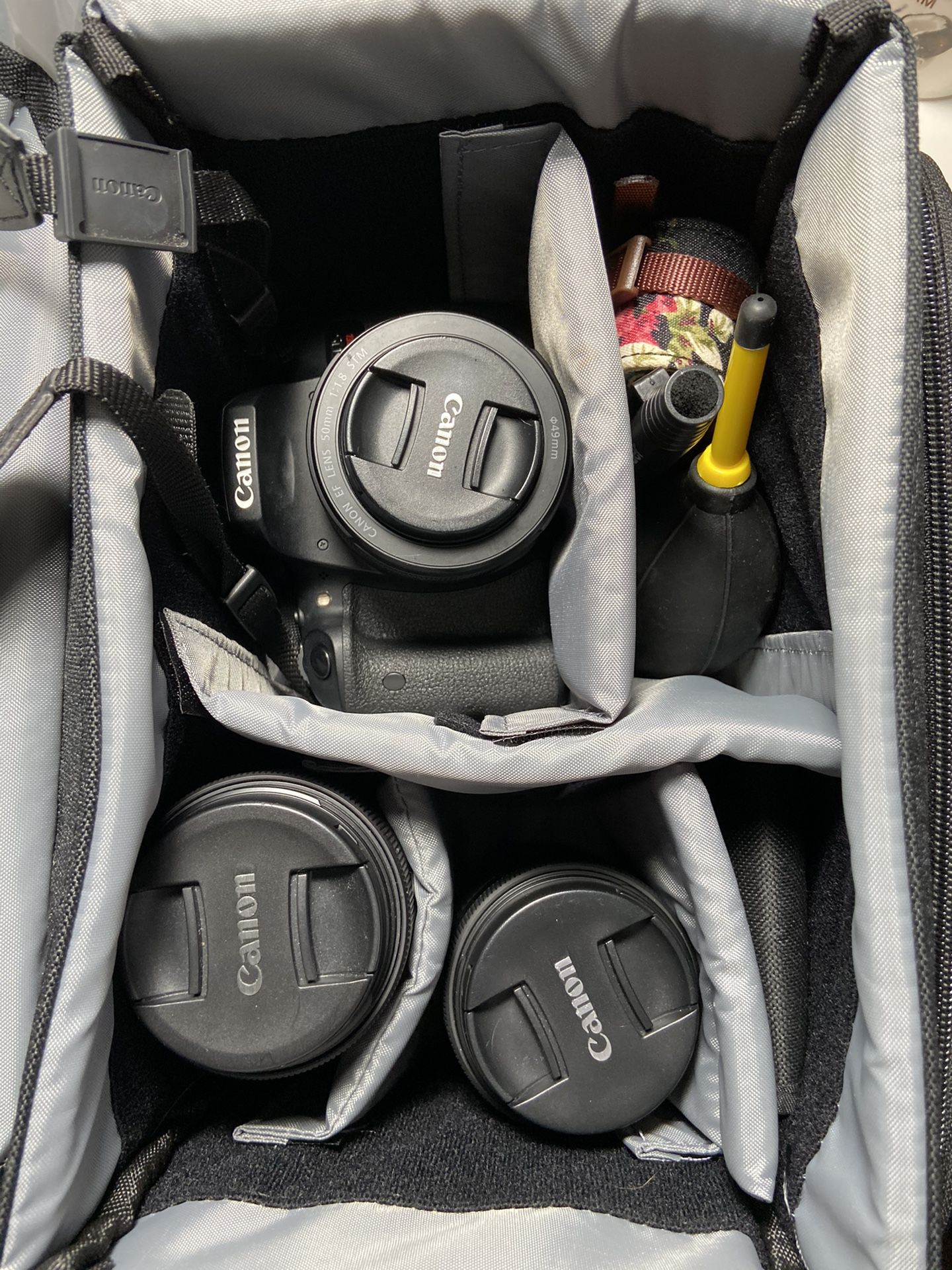 Canon T6i Rebel- 3 lenses and case