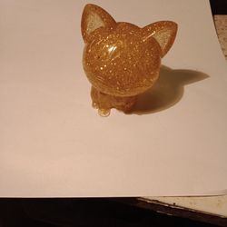 Cat Figurine, Gold Sparkly 