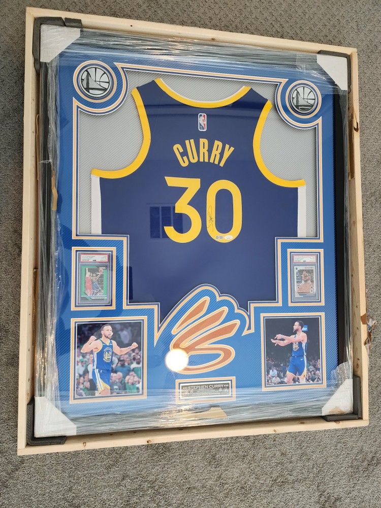 Steph Curry Signed & Framed Jersey W/LEDS, Carbon Fiber & 2-PSA 10 Cards JSA/USA