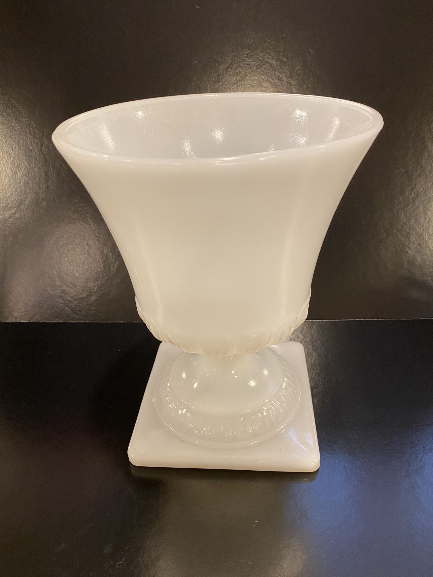 Vintage E.O. Brody Cleveland Milk Glass  Pedestal Vase Urn Bowl  Planter Textured Square Footed