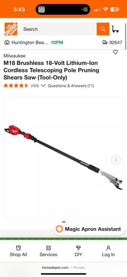 Milwaukee M18 Brushless 18-Volt Lithium-Ion Cordless Telescoping Pole Pruning Shears Saw (Tool-Only)  *Pickup in Fountain Valley, CA*