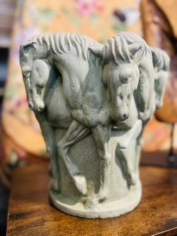 Vintage Grey stone concrete planter equestrian sculpture 