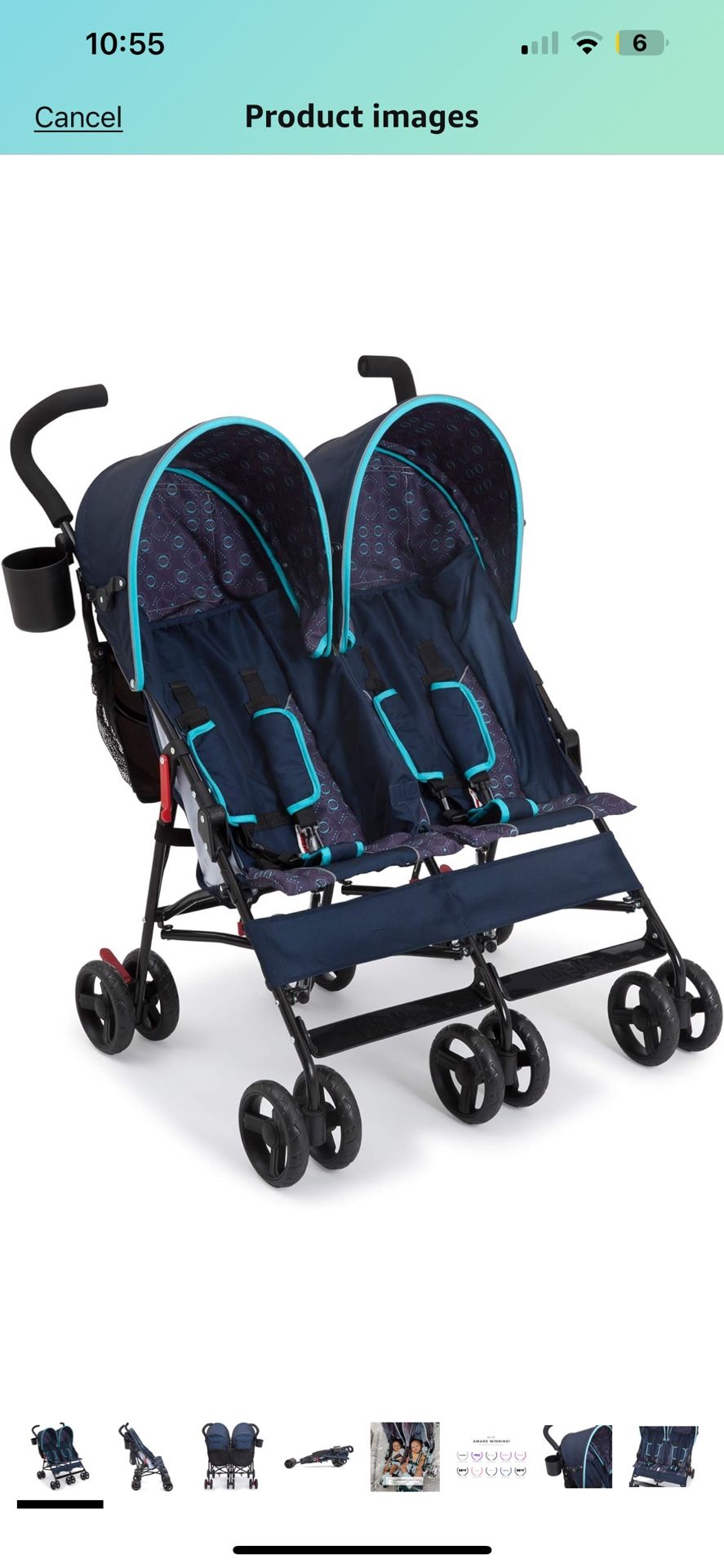 Delta Children LX Side by Side Double Stroller - with Recline, Storage & Compact Fold, Night Sky