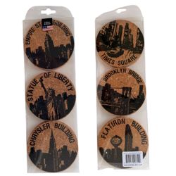 Kitchen Chic NYC Landmark Cork Coasters - Set of 6, New York Souvenir