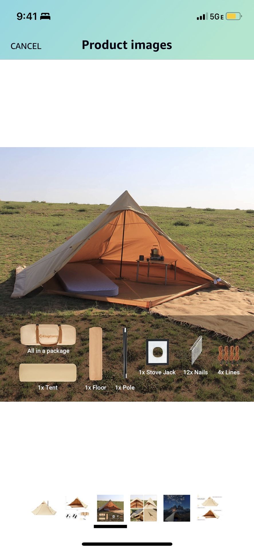 KingCamp Hot Tent with Stove Jack, Winter Cotton Hot Teepee Tent with Snow Skirt, Set-up Rainfly, for Glamping, Camping, Hiking, Wind-Proofm, Rainproo