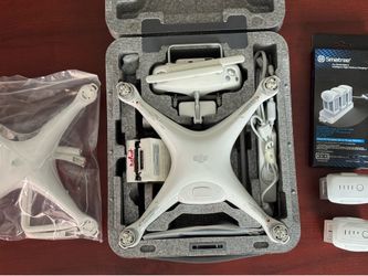 DJI Phantom 4 Drone Bundle Parts Repair 2 Batteries Remote Charger Case (READ DESCRIPTION)