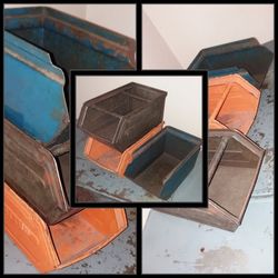 X3 VINTAGE STEEL METAL INDUSTRIAL STACKABLE STORAGE ORGANIZER BASKET BOX CONTAINER DRAWER UTILITY BIN SET