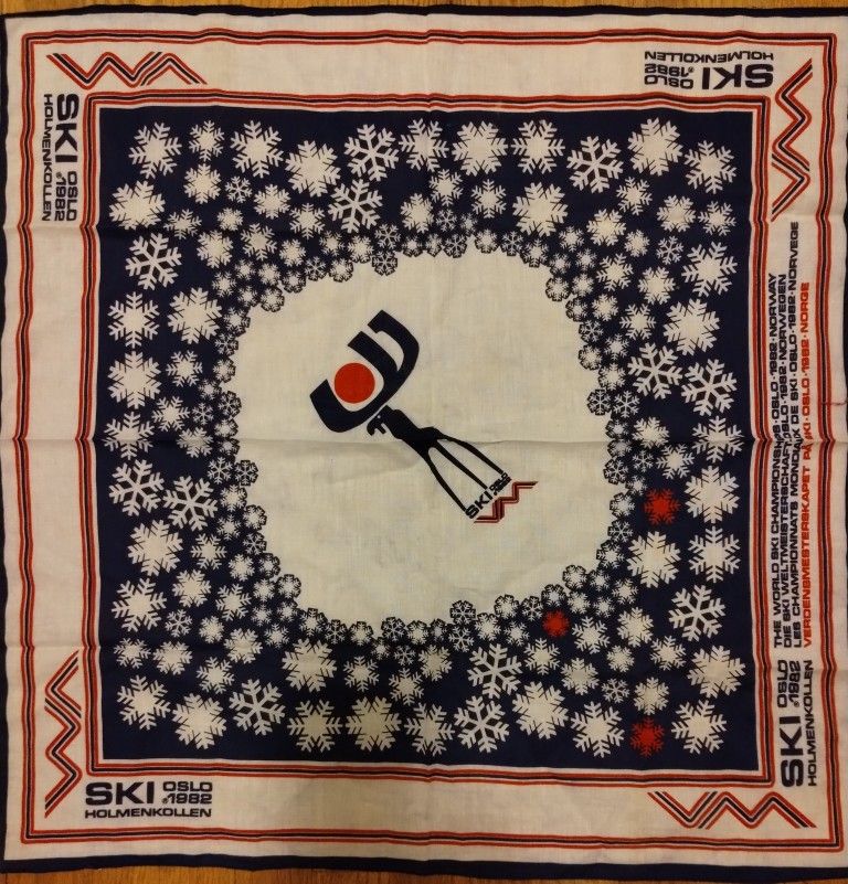 Vintage 1982 Oslo World Ski Championship bandana/scarf, Holmenkollen, Norway 