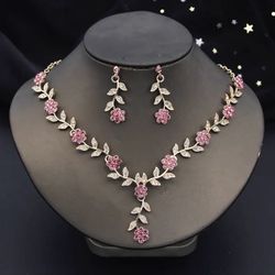 Rhinestone Bride Jewelry Sets for Women Luxury Flower Choker Necklace Earrings 