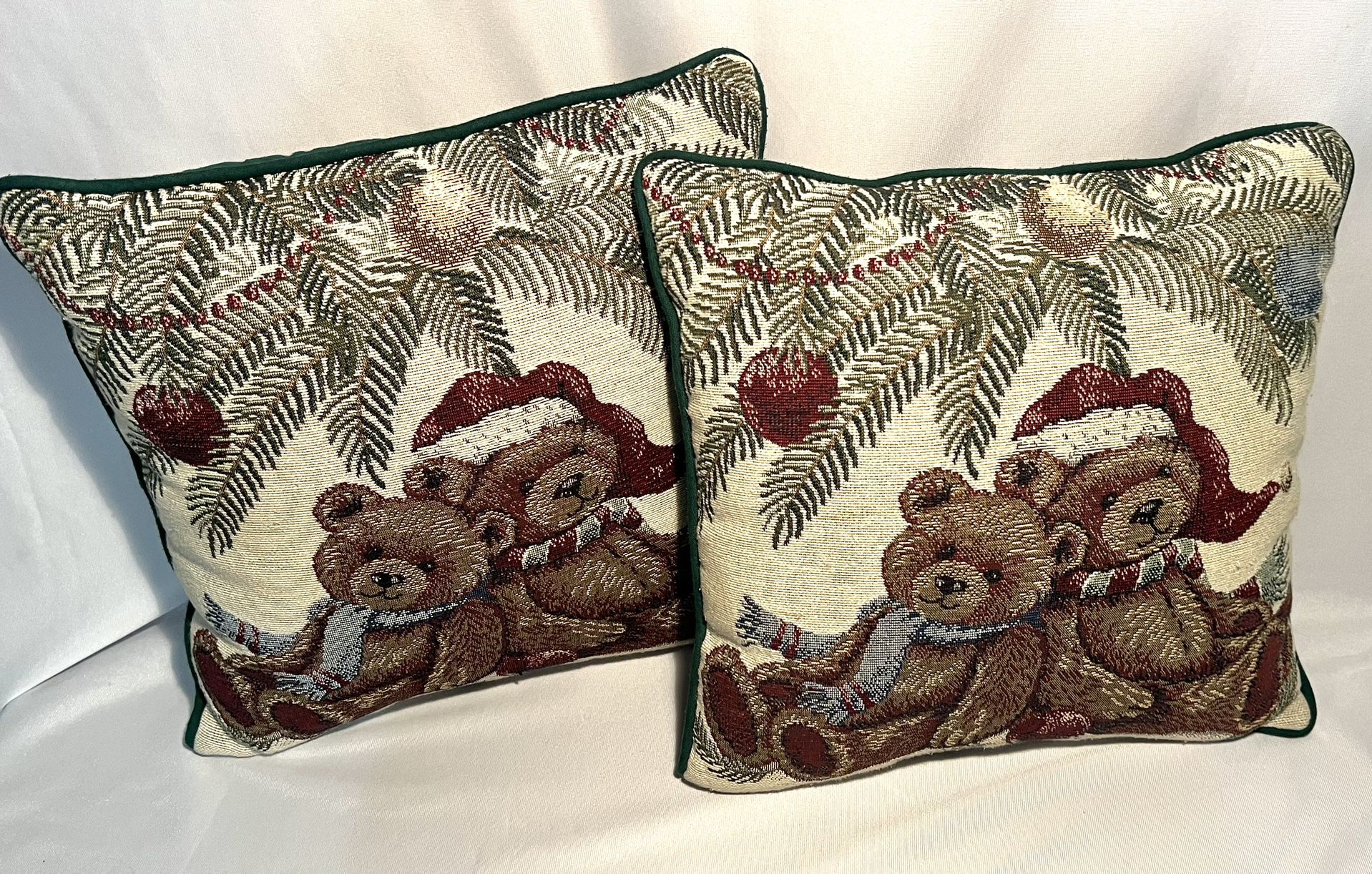 2 Vintage Teddy Bears Square Tapestry Pillows For Christmas Holiday