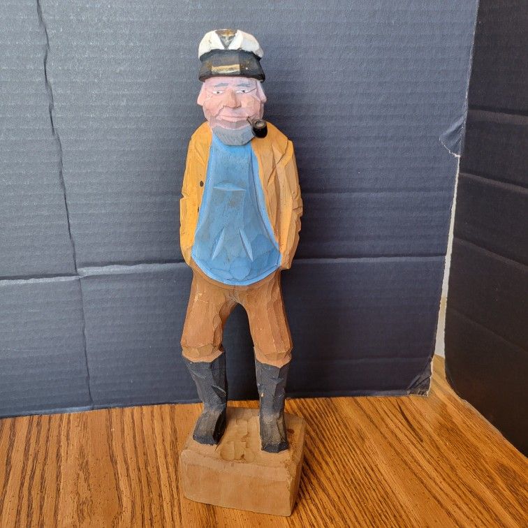 Vintage Hand Carved Wooden 12" Folk Art Sailor Captain Old Salty Hand Painted