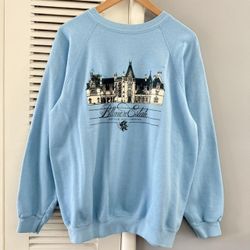 Vintage 80’s Biltmore Estate Asheville North Carolina Souvenir Crewneck Blue Raglan Sweater 