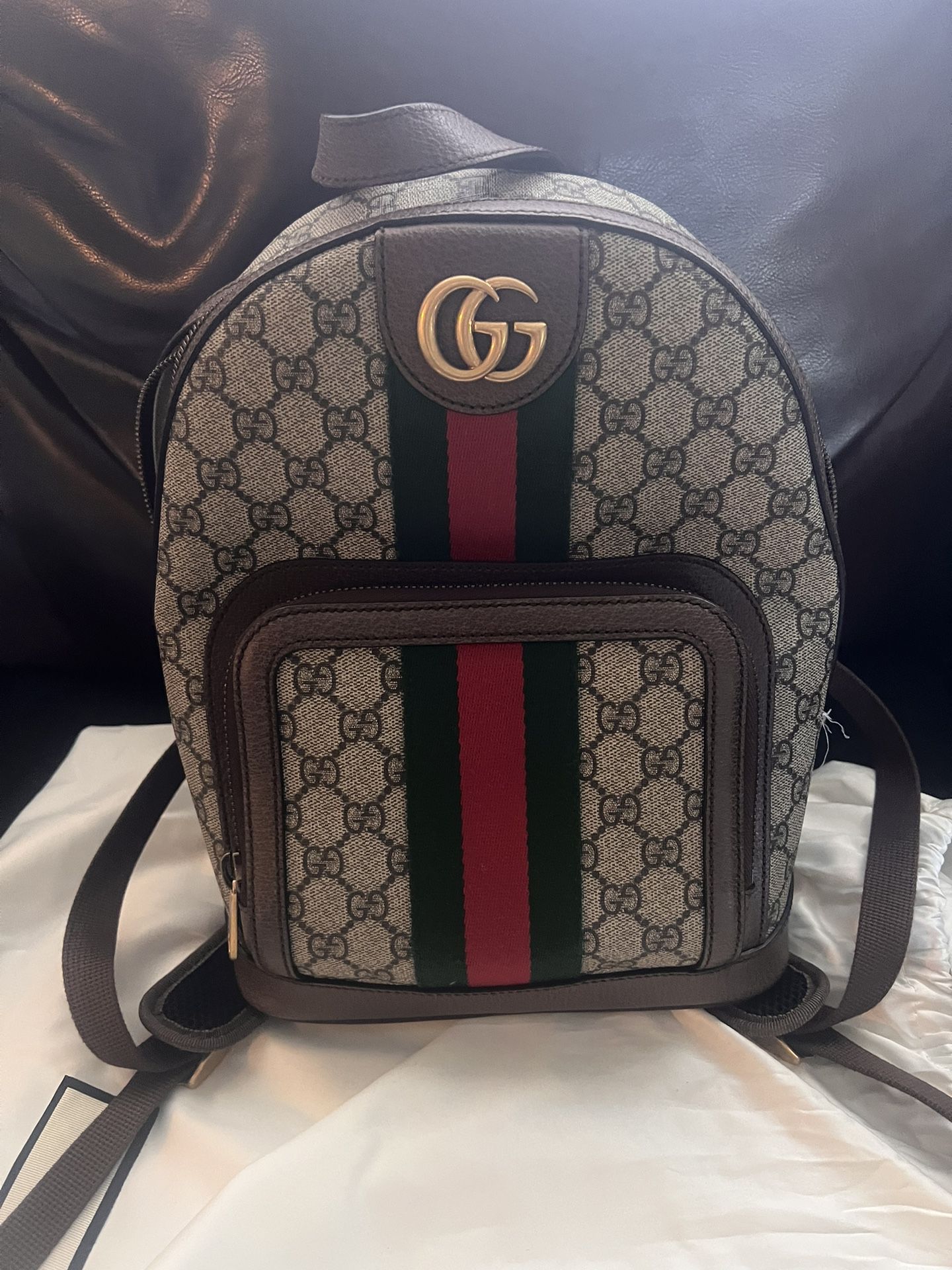 Gucci GG Supreme Monogram Calfskin Web Small Ophidia Day Backpack Beige Ebony New Acero
