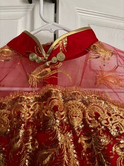 Red and Gold Embroidered Cheongsam Top