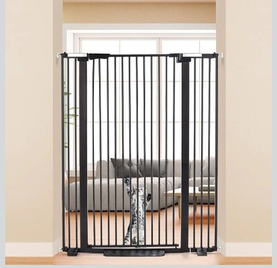 #2761J- 51.18" Extra Tall Cat Gate for Doorway, 29"-40" Auto Close Pet Gate Include 2.75" and 5.5" Extension Kits, No Drilling Pressure Mount Kit, Sui