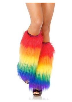 sexy rainbow fuzzy / furry leg warmers will make you feel bright and shiny on any day and/or especially during the pride parade!