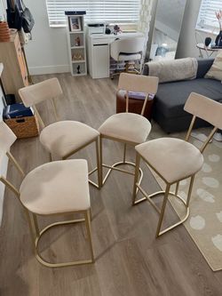 Set of 4 Elegant Gold & Beige Bar Stools