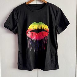 Colorful Lip Print Shirt, Large 