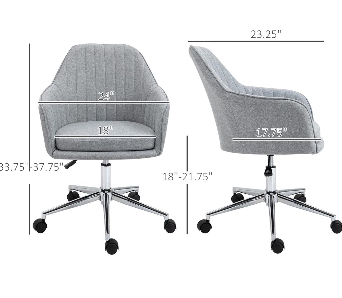 😀 Mid-Back Task Chair, Fabric Home Office Chair, Swivel Desk Chair with Tub Shape Design & Lined Pattern Back for Living Room, Bedroom, Gray