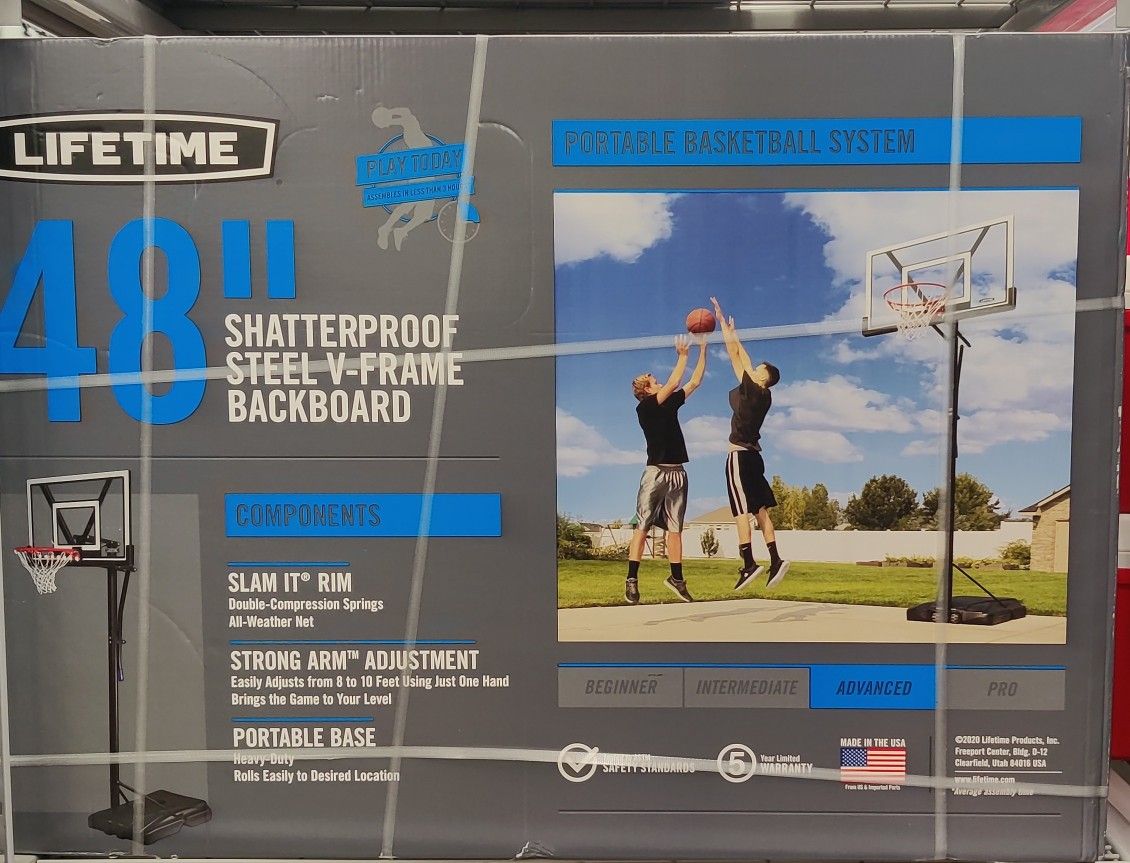 Basketball Hoop 48in Shatterproof Portable with Strong Arm Adjustable and Slam-it Rim - New