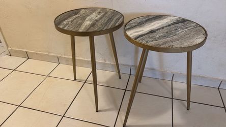 Set of 2 Modern Marble Look Side Tables