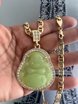 Big light green buddha necklace