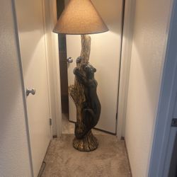 Vintage & Extremely Rare 1980s ceramic black panther climbing a tree lamp with shade 