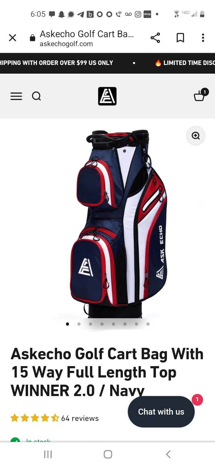 Askecho Golf Cart Bag With 15 Way Full Length Top WINNER 2.0 / Navy