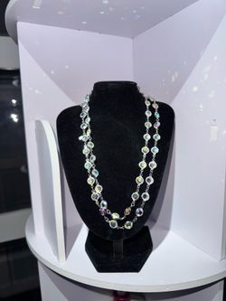 Authentic Swarovski Aurora Borealis Crystal Opera Necklace 36” Signed