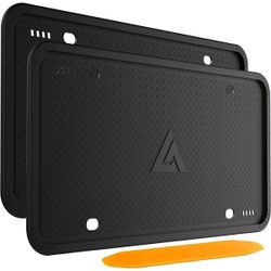 Aujen Silicone License Plate Frames Black, 2 Pack Car License Plate Frame, Universal US Car Black License Plate Holders Brackets Rust-Proof, Rattle-Pr