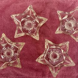 Set of 4 Vintage 5-Point Clear Glass Star Candle Holders
