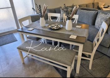 Beautiful‼️6-Pc Dining Table Set White And Gray Finish