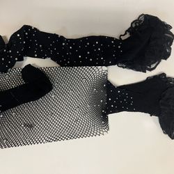 Fishnet Knee Stockings With Rhinestones- Black Color-Halloween Costume Cosplay-$15 Brand New- Medias Negras Nuevas