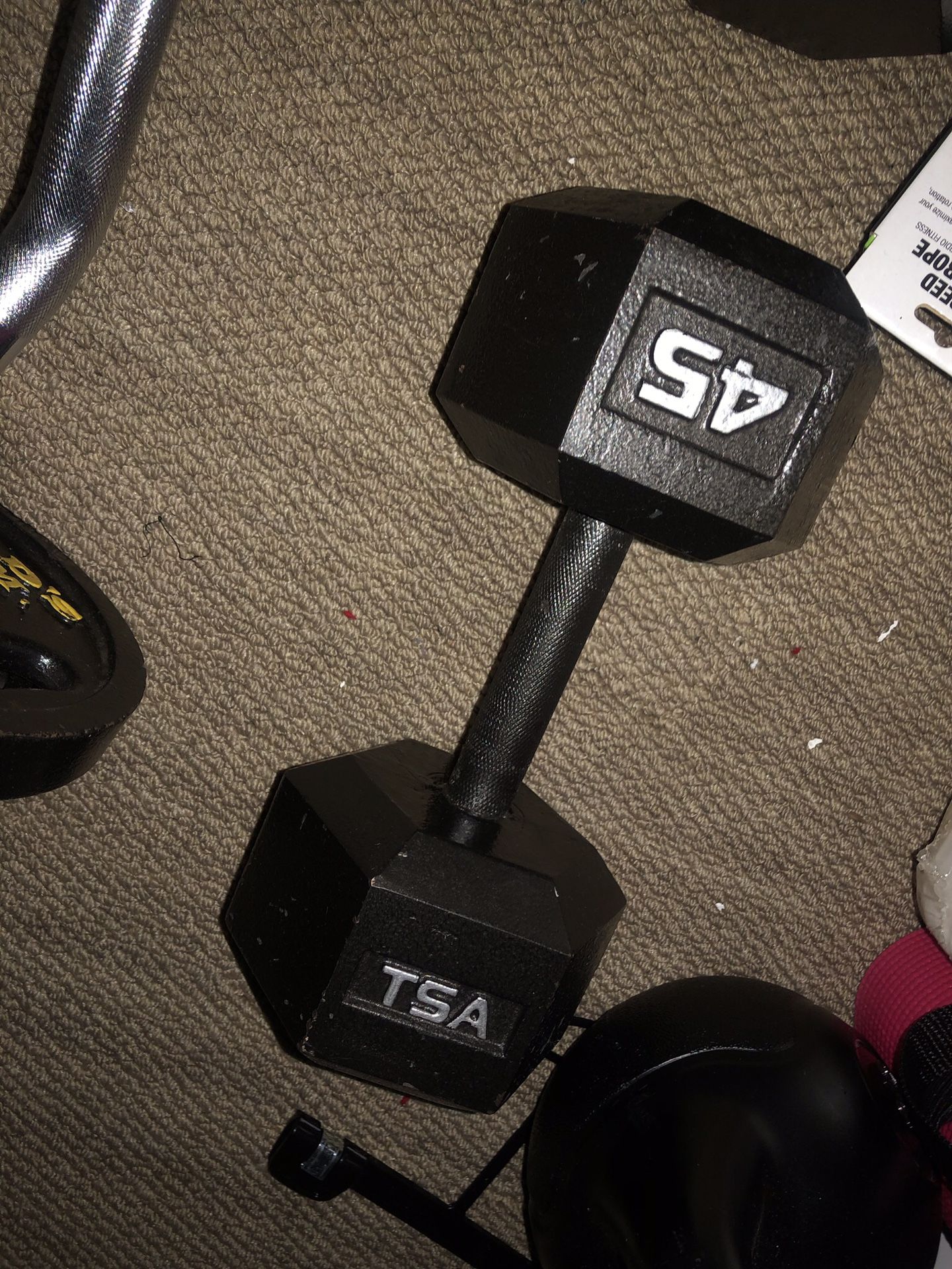 Dumbell set 45s and kettle bell 15s