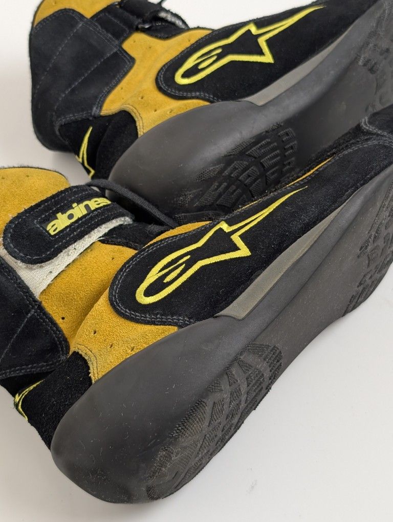 Alpinestars Racing Shoes Black Yellow Leather FIA ISO 6940 Compliant Size US 11