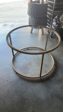Glass Coffee Table,Round Gold Coffee Table for Small Space,27" Modern Center Table,Glass Top Clear Coffee Table with Sturdy Metal Frame for for Living
