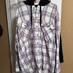 Button Up Long Sleeve Shirt With Hoodie 
