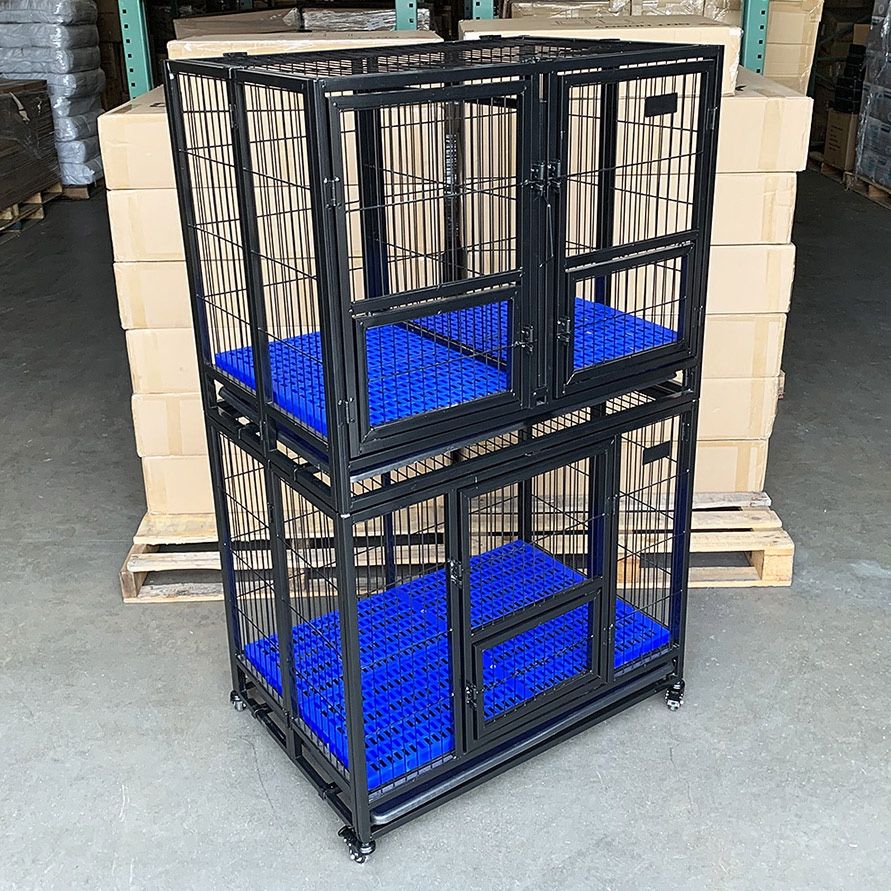 (New) $280 Set of (2) Heavy Duty Stackable Dog Cage 37x25x64 inches