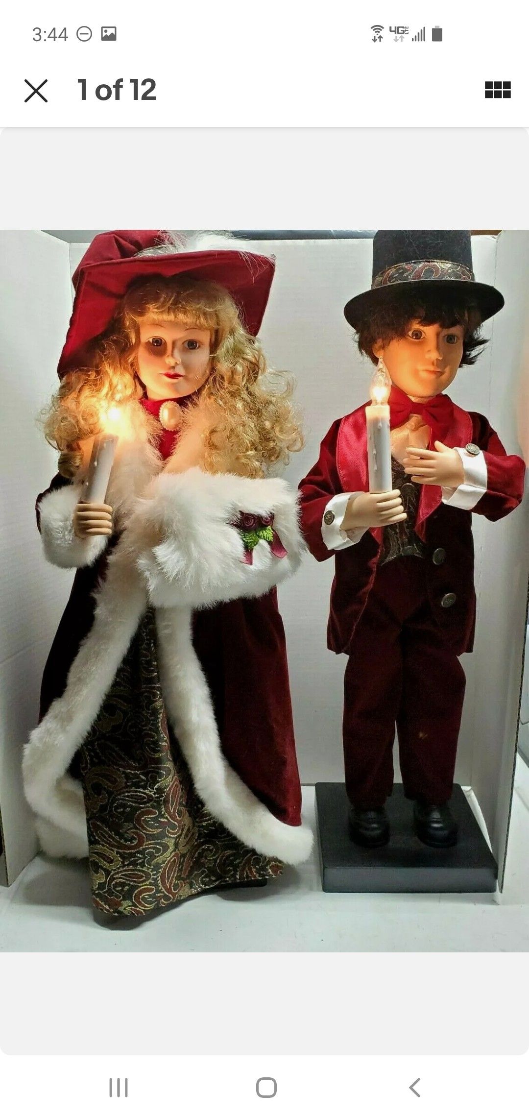 Vintage Animated Christmas Carolers Victorian Couple Dolls with Lighted Candlesticks 27"-