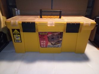 Vintage Yellow Workforce 22" Heavy Duty Tool Box With 21 Compartment  Tray & Lid