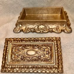 Vtg Syroco Wooden 1930 / 1940 Ornate Golden Jewelry Box Or Trinket Box