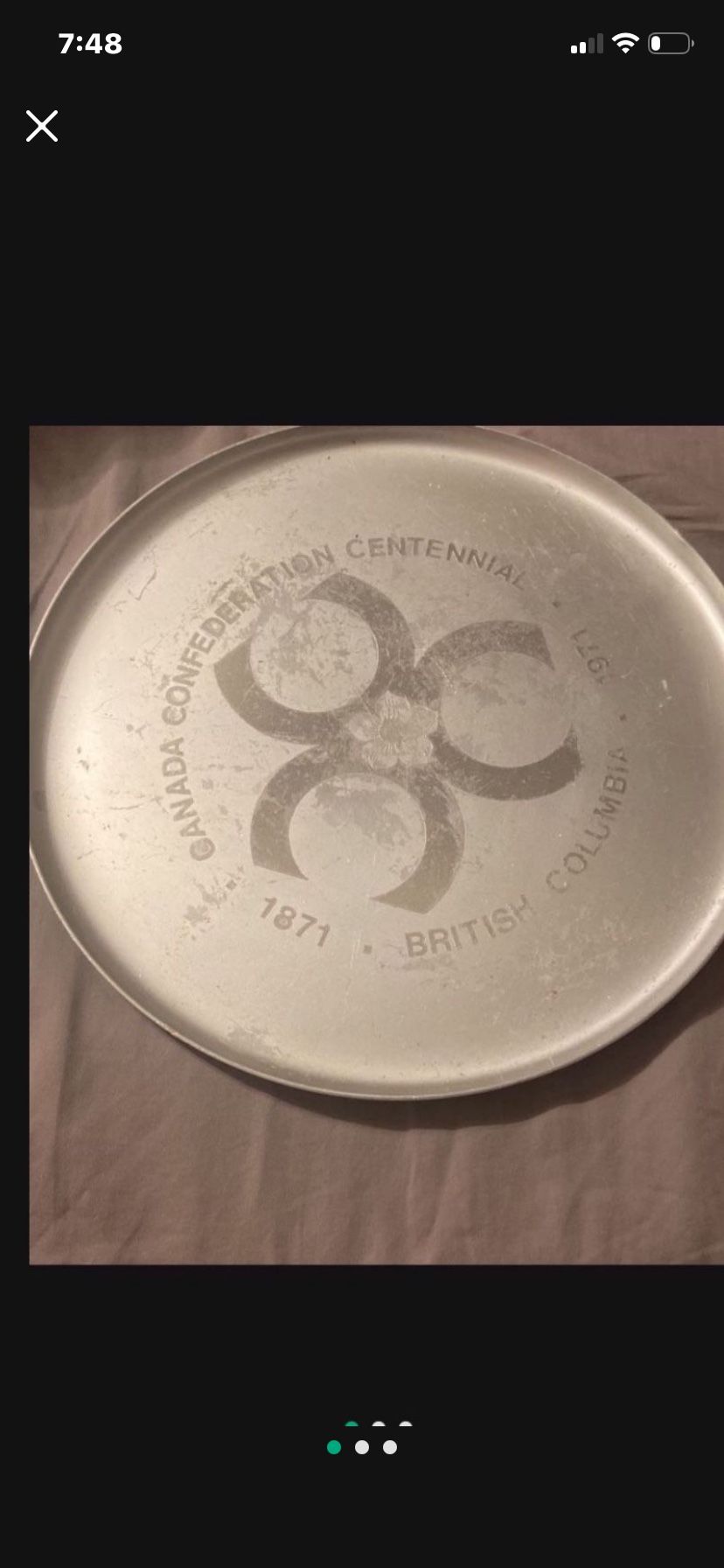Vintage British Columbia Canada Confederation Centennial 13" Platter 100 Years