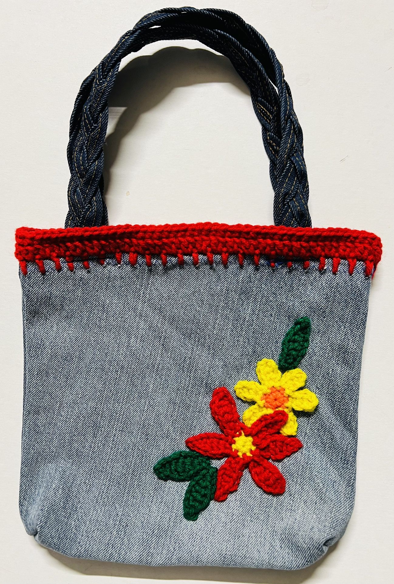 RECYCLED JEAN denim SM Yarn Bag Organizer Project Bag Tote Knitting Crochet