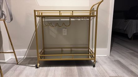Gold Metal Bar Cart with Mirrored Shelves