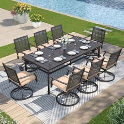 84” Patio Dining Set – Seats 6 – Swivel Chairs – Covered Use – Excellent Condition 