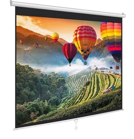 NEW Manual Pull-Down Projector Movie Screen, Universal 72 inch Roll-Down, Auto Locking