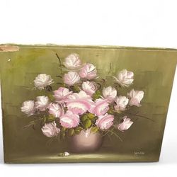 Vintage Signed Floral Painting on Canvas 18” x 14”