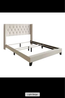 Full Size!! Light Beige Tufted Upholstered Bed Frame