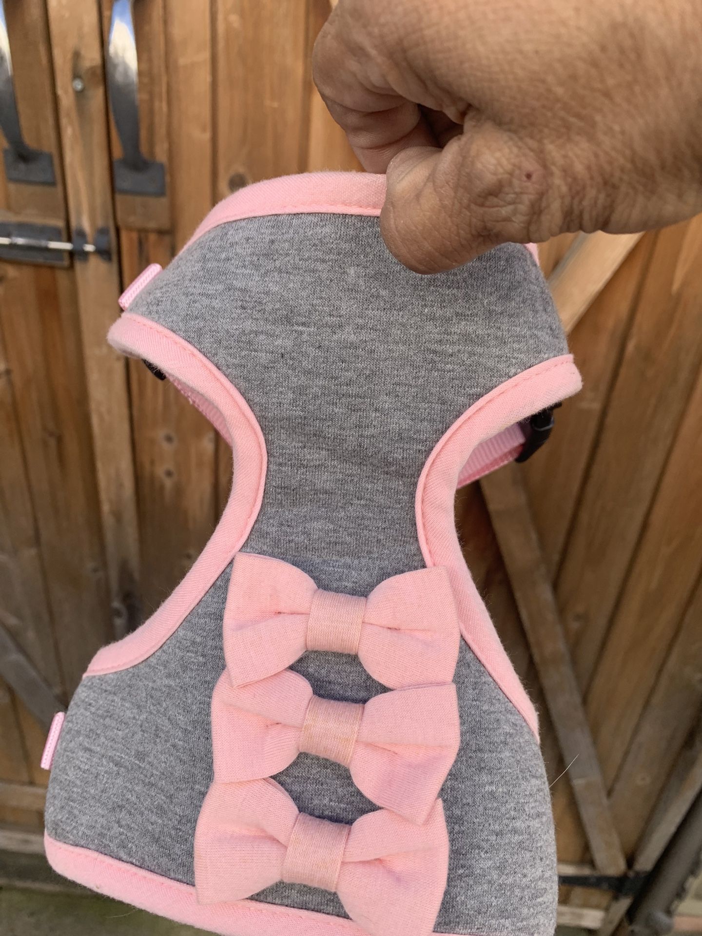 New Small Pink Grey Harness with 3 Bows